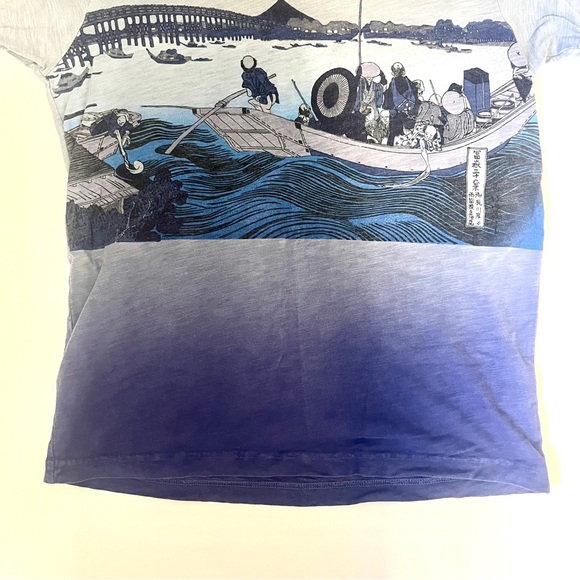 (men) uniqlo • 🎉LE🎉 hokusai blue gray ombré japanese graphic oversized tshirt - Picture 5 of 11